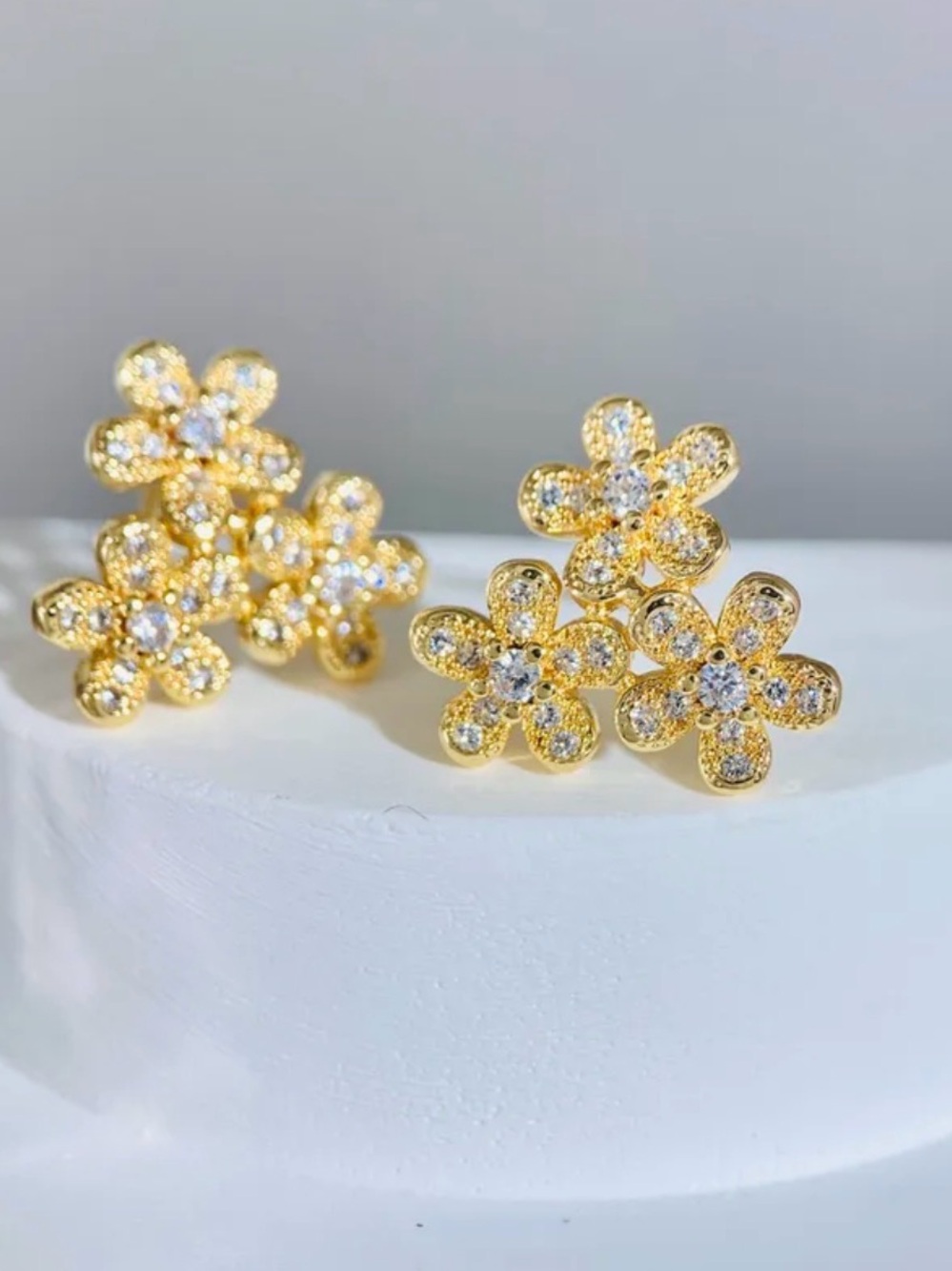 Gold Floral Pavé Crystal Stud Earrings NWT Gold Plated Brass
